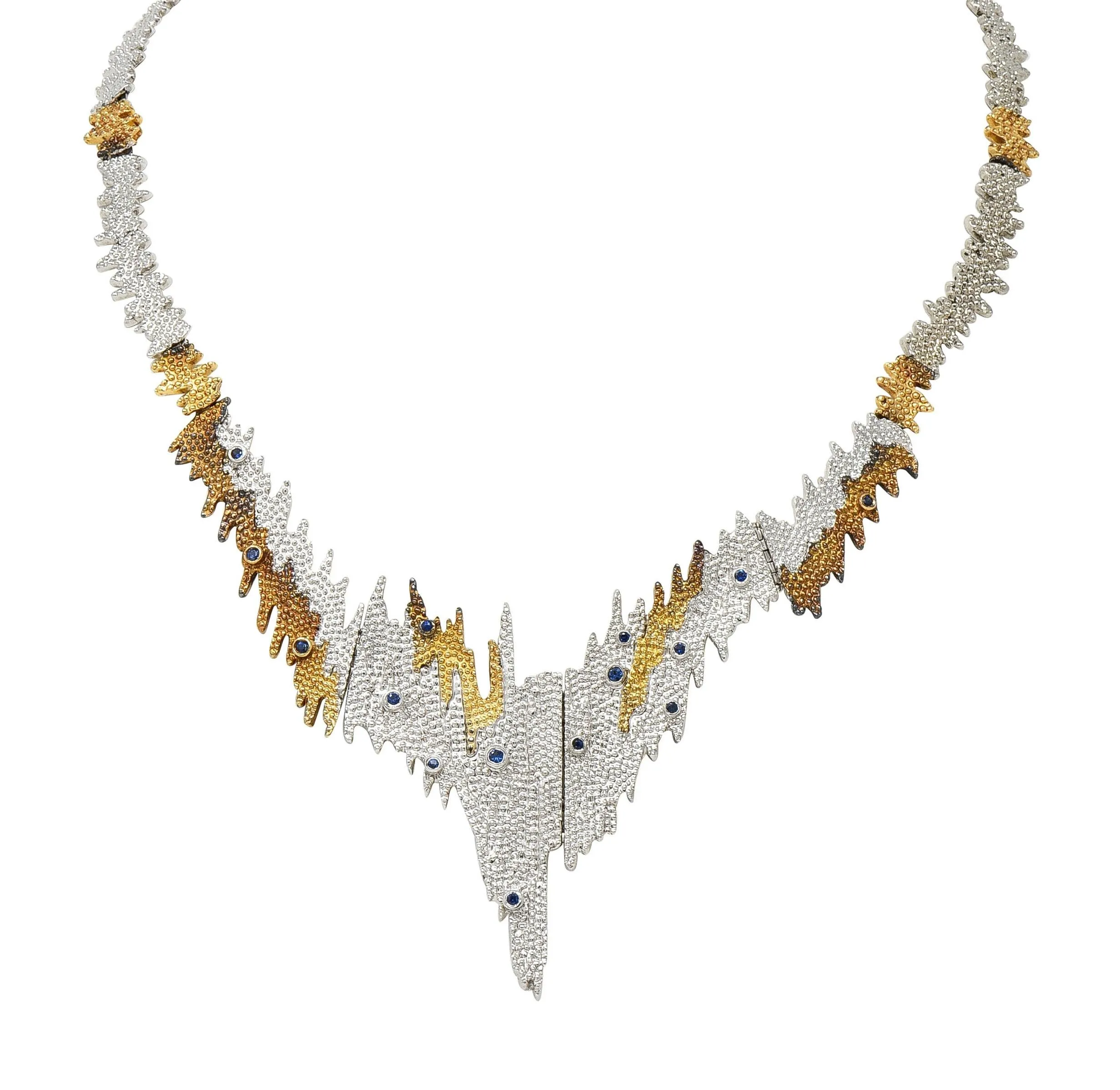 Erté 1970's 3.17 CTW Sapphire Diamond Silver 14 Karat Gold Vintage Convertible Sophistication Necklace Brooch
