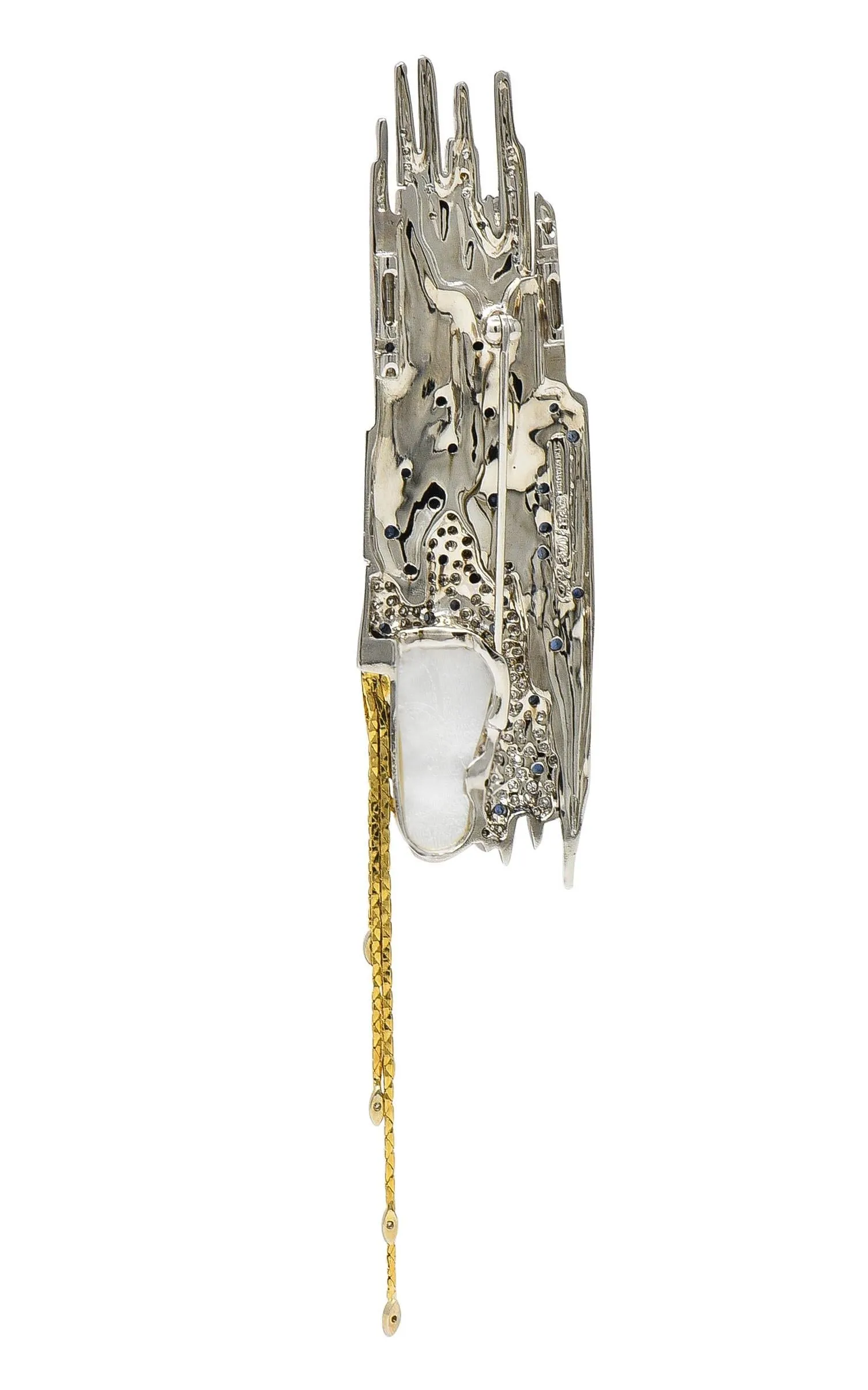 Erté 1970's 3.17 CTW Sapphire Diamond Silver 14 Karat Gold Vintage Convertible Sophistication Necklace Brooch