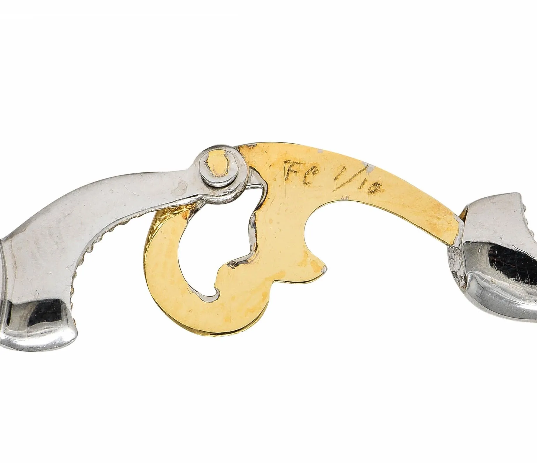 Erté 1980's Diamond Onyx 14 Karat Yellow Gold Silver Aphrodite Brooch Necklace