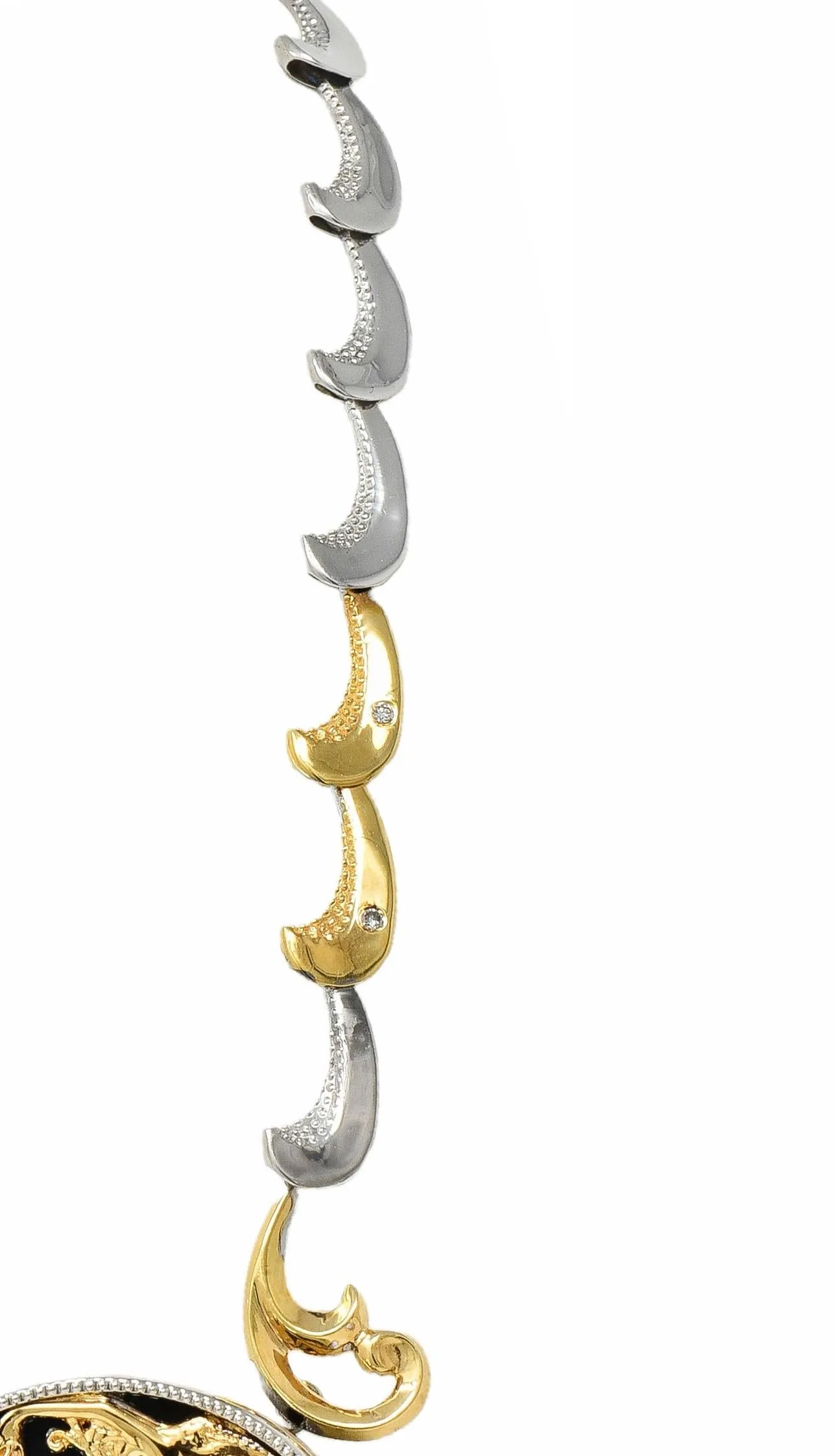Erté 1980's Diamond Onyx 14 Karat Yellow Gold Silver Aphrodite Brooch Necklace