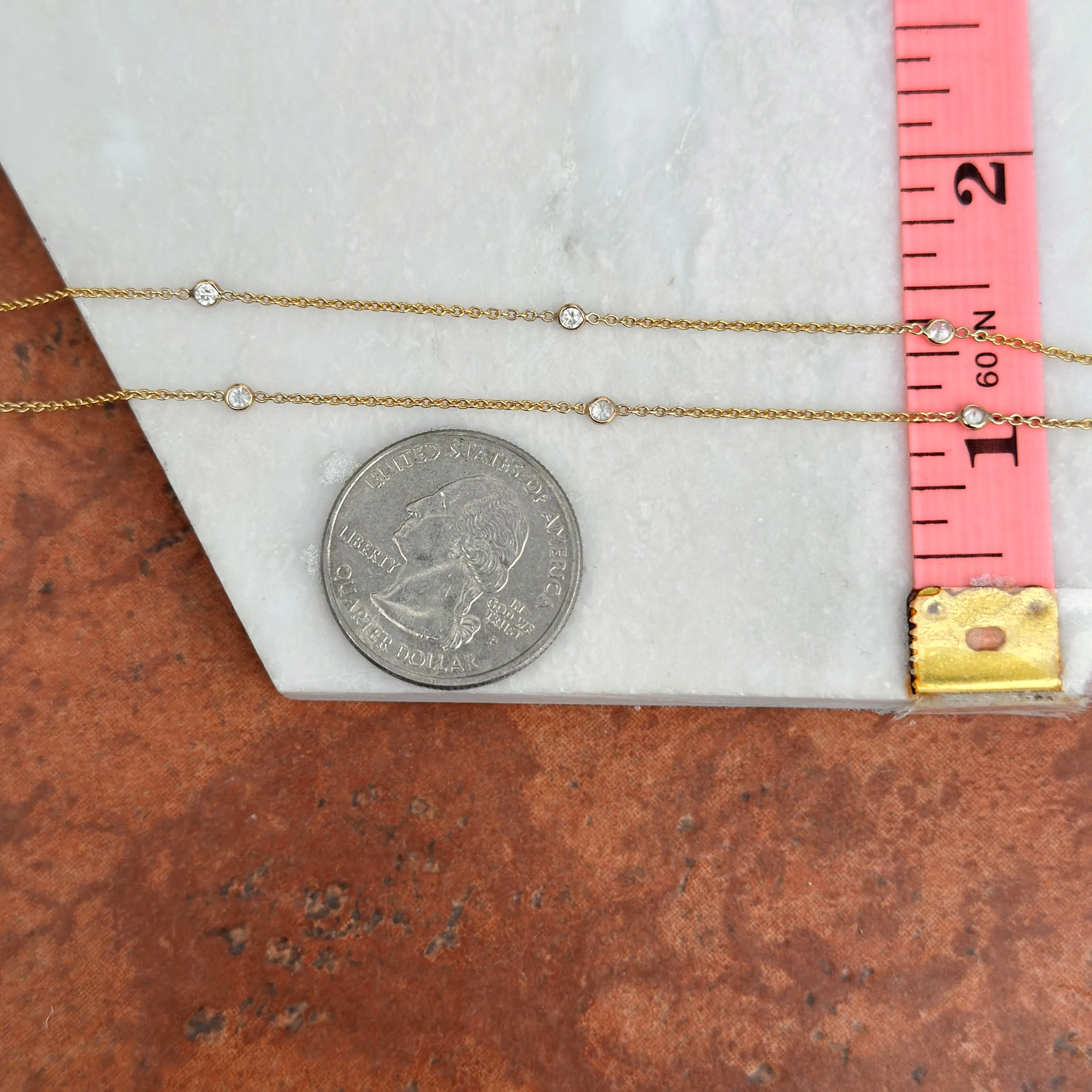 Estate 14KT Yellow Gold Lab Diamond Station Chain Necklace