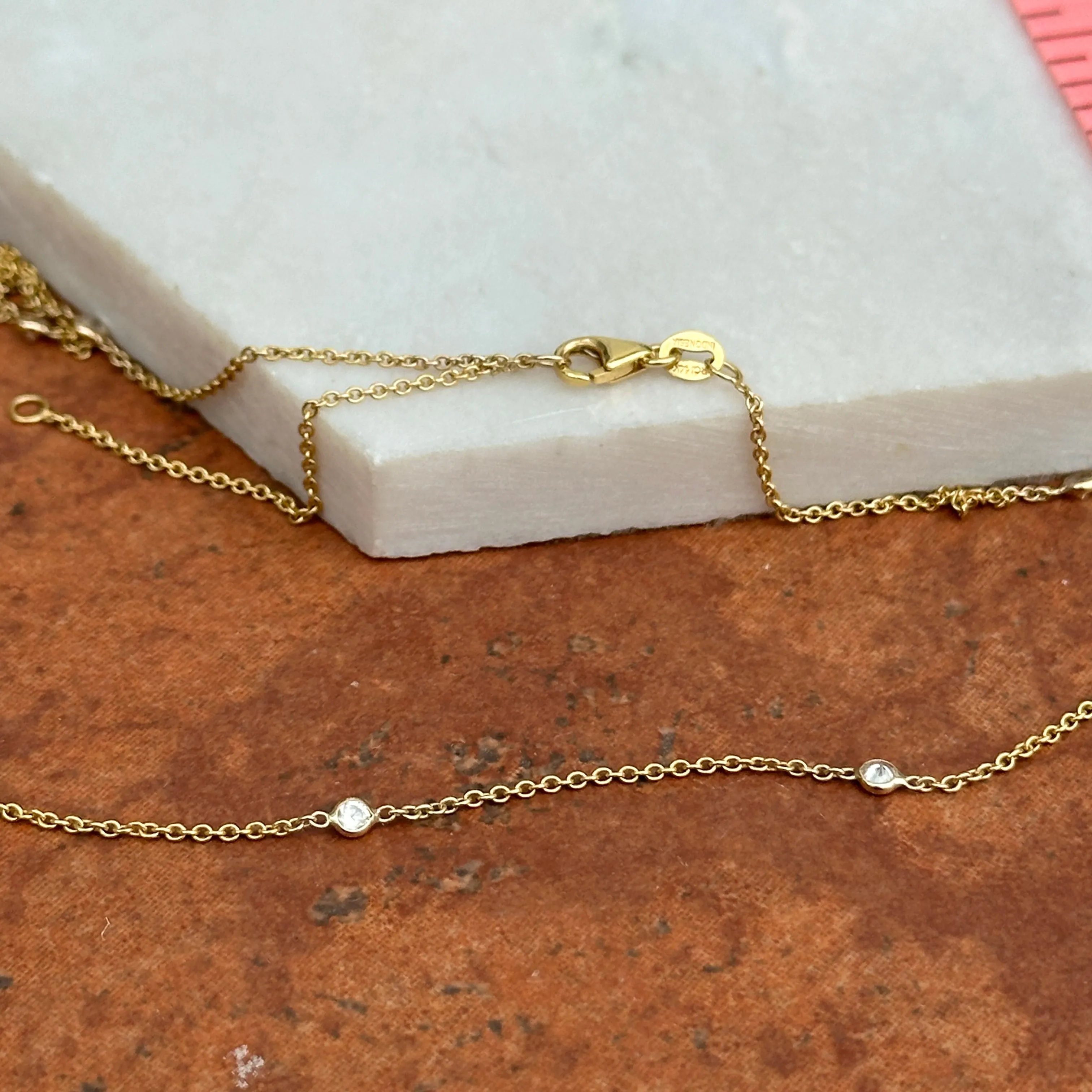 Estate 14KT Yellow Gold Lab Diamond Station Chain Necklace
