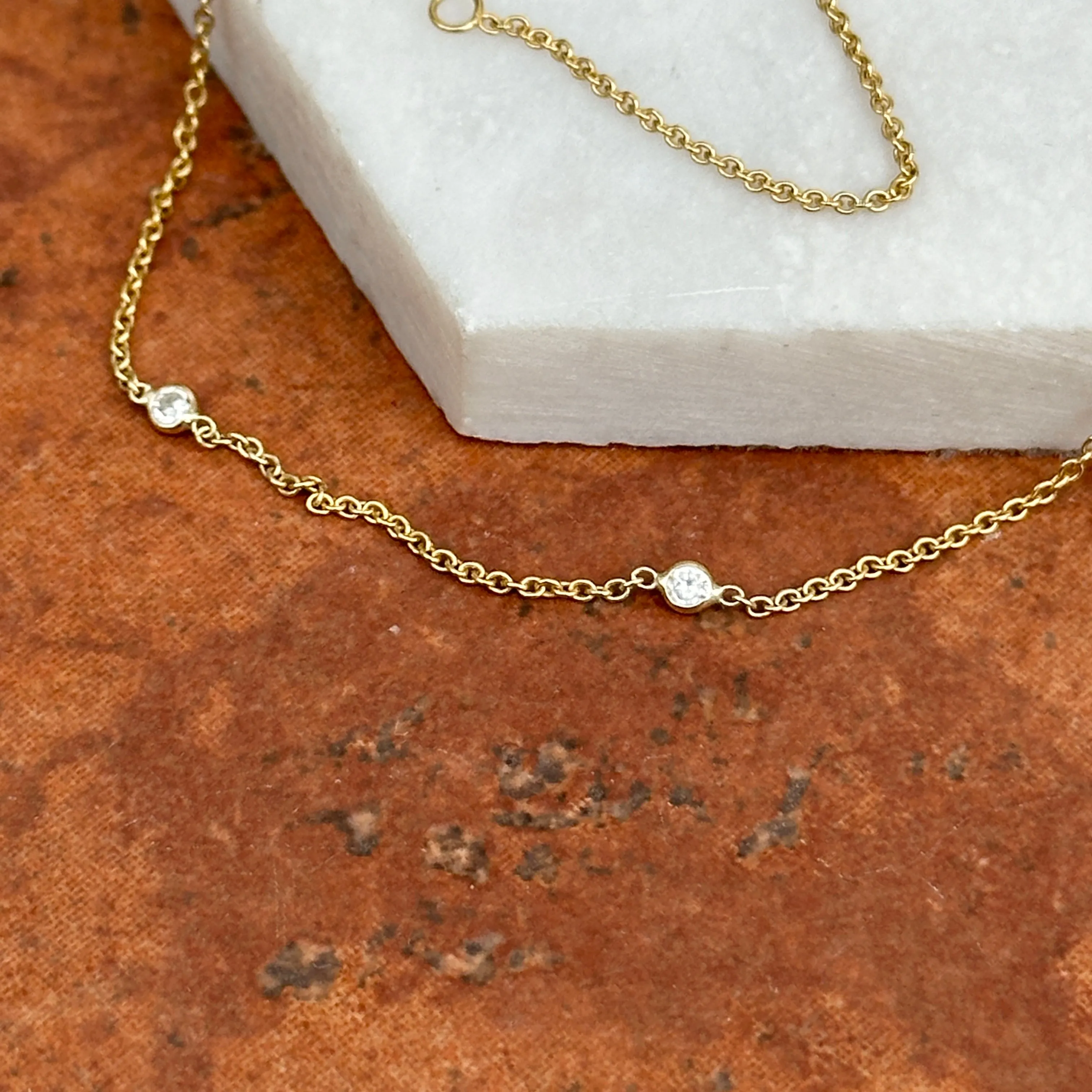 Estate 14KT Yellow Gold Lab Diamond Station Chain Necklace