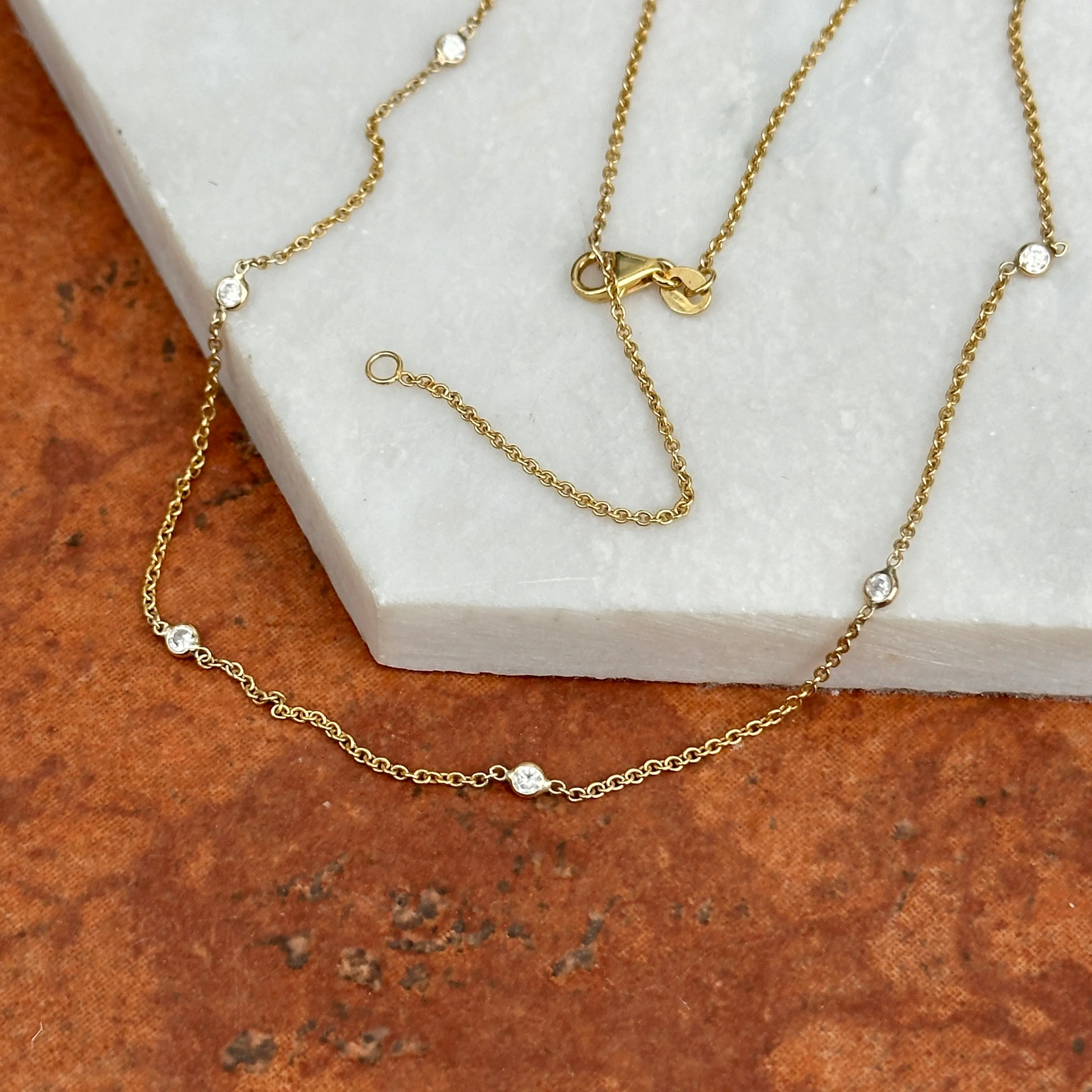 Estate 14KT Yellow Gold Lab Diamond Station Chain Necklace