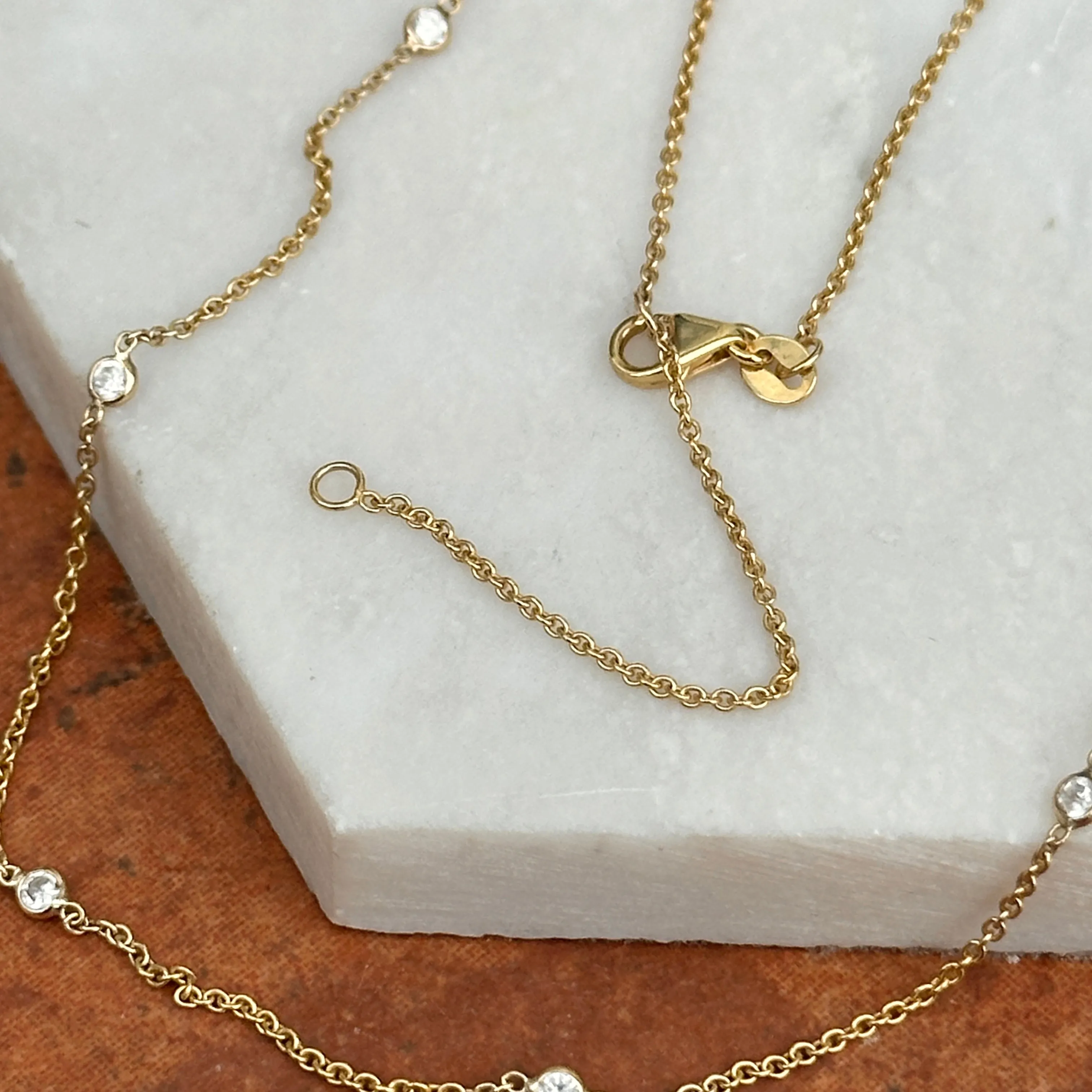Estate 14KT Yellow Gold Lab Diamond Station Chain Necklace