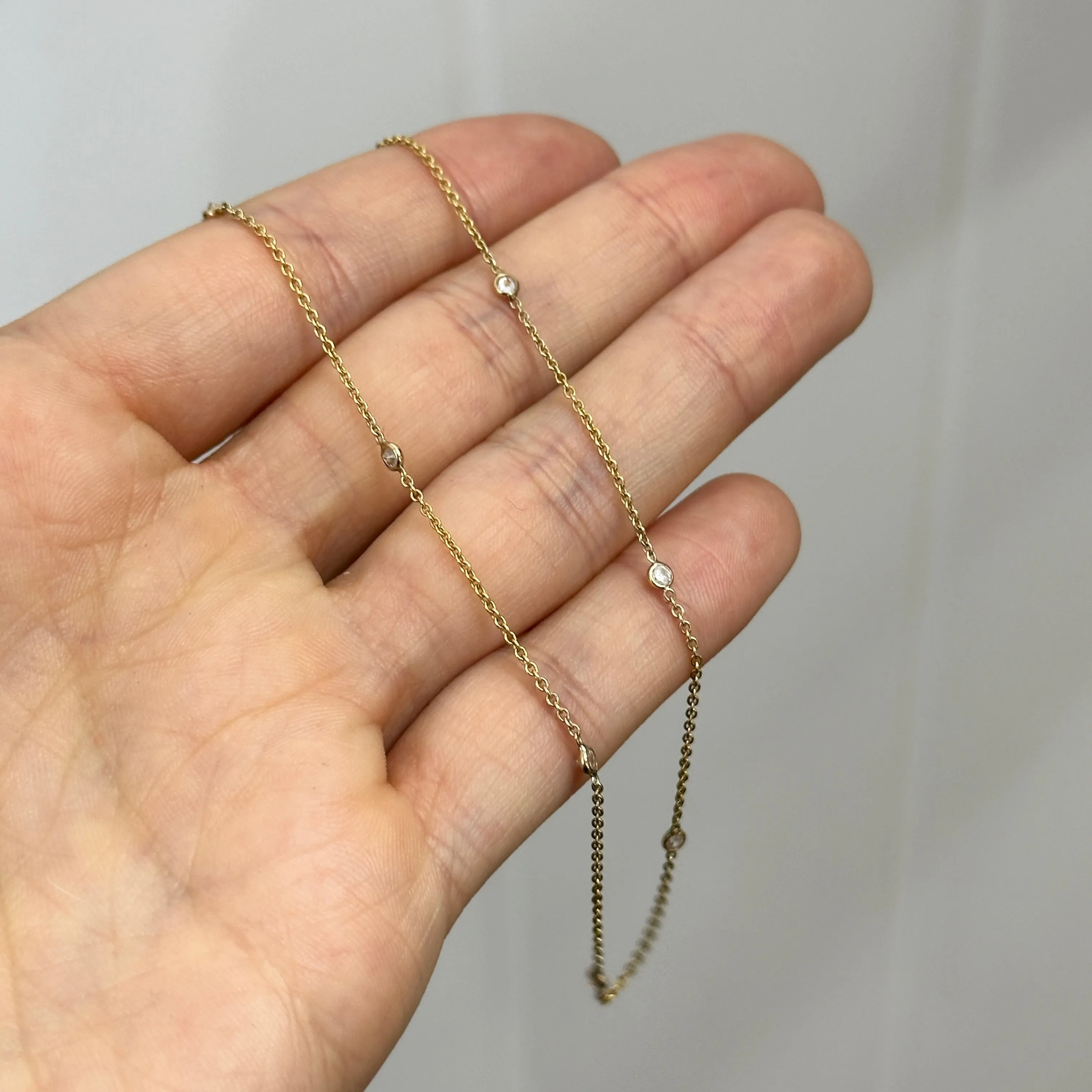 Estate 14KT Yellow Gold Lab Diamond Station Chain Necklace