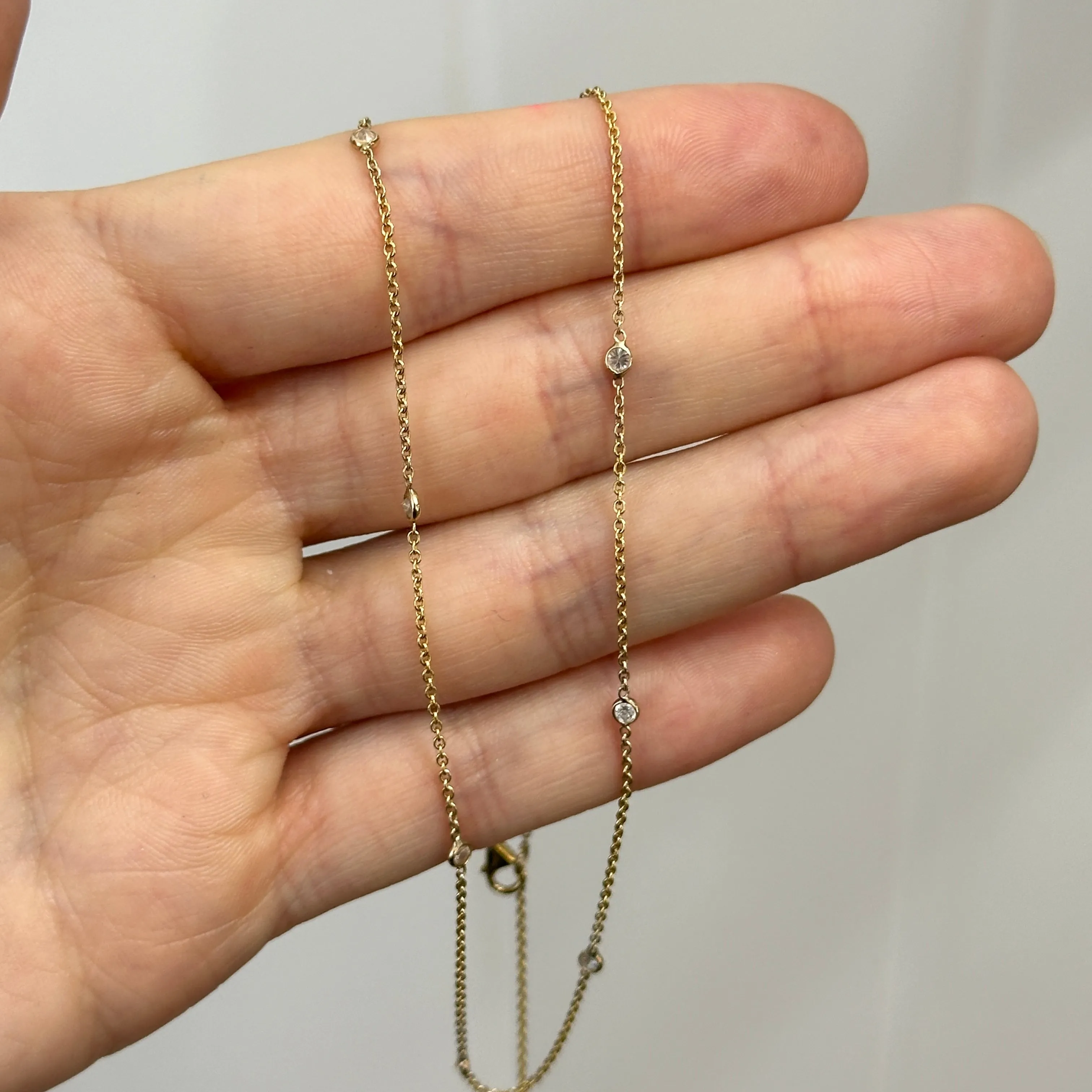 Estate 14KT Yellow Gold Lab Diamond Station Chain Necklace