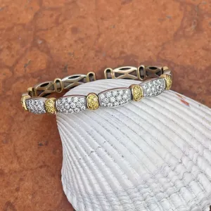 Estate 18KT Yellow Gold   White Gold Pave White   Yellow Diamond Stretch Bangle Bracelet