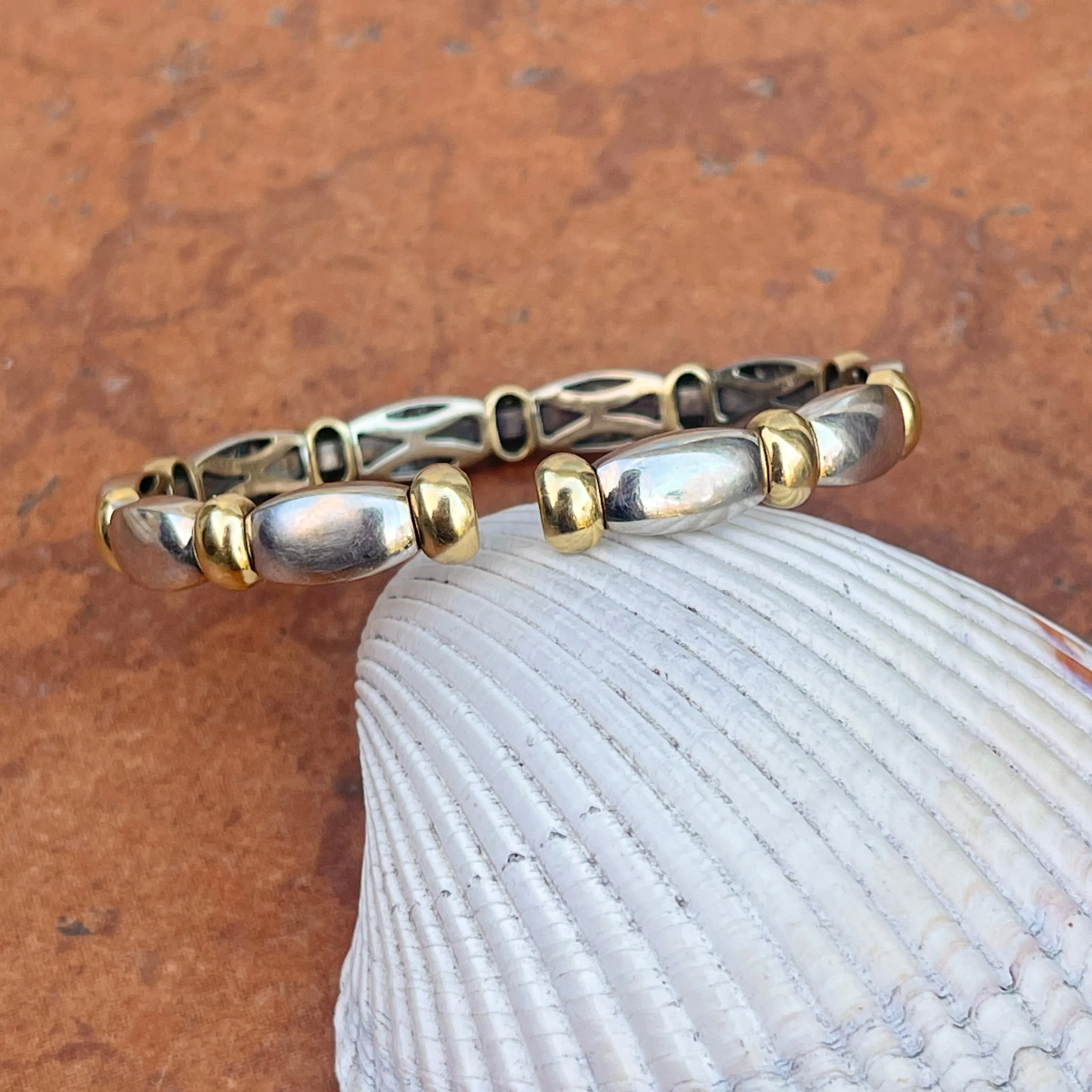 Estate 18KT Yellow Gold   White Gold Pave White   Yellow Diamond Stretch Bangle Bracelet