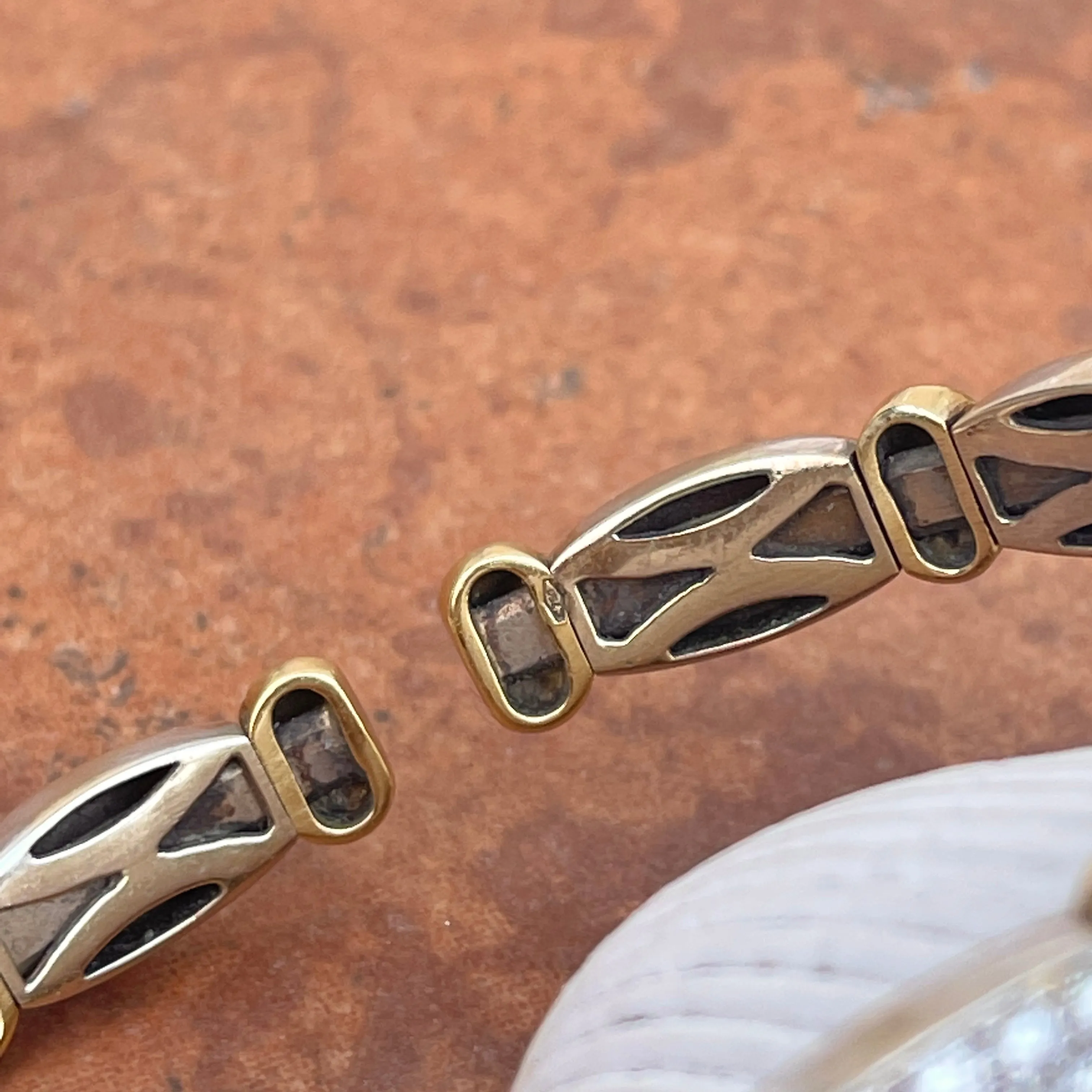 Estate 18KT Yellow Gold   White Gold Pave White   Yellow Diamond Stretch Bangle Bracelet
