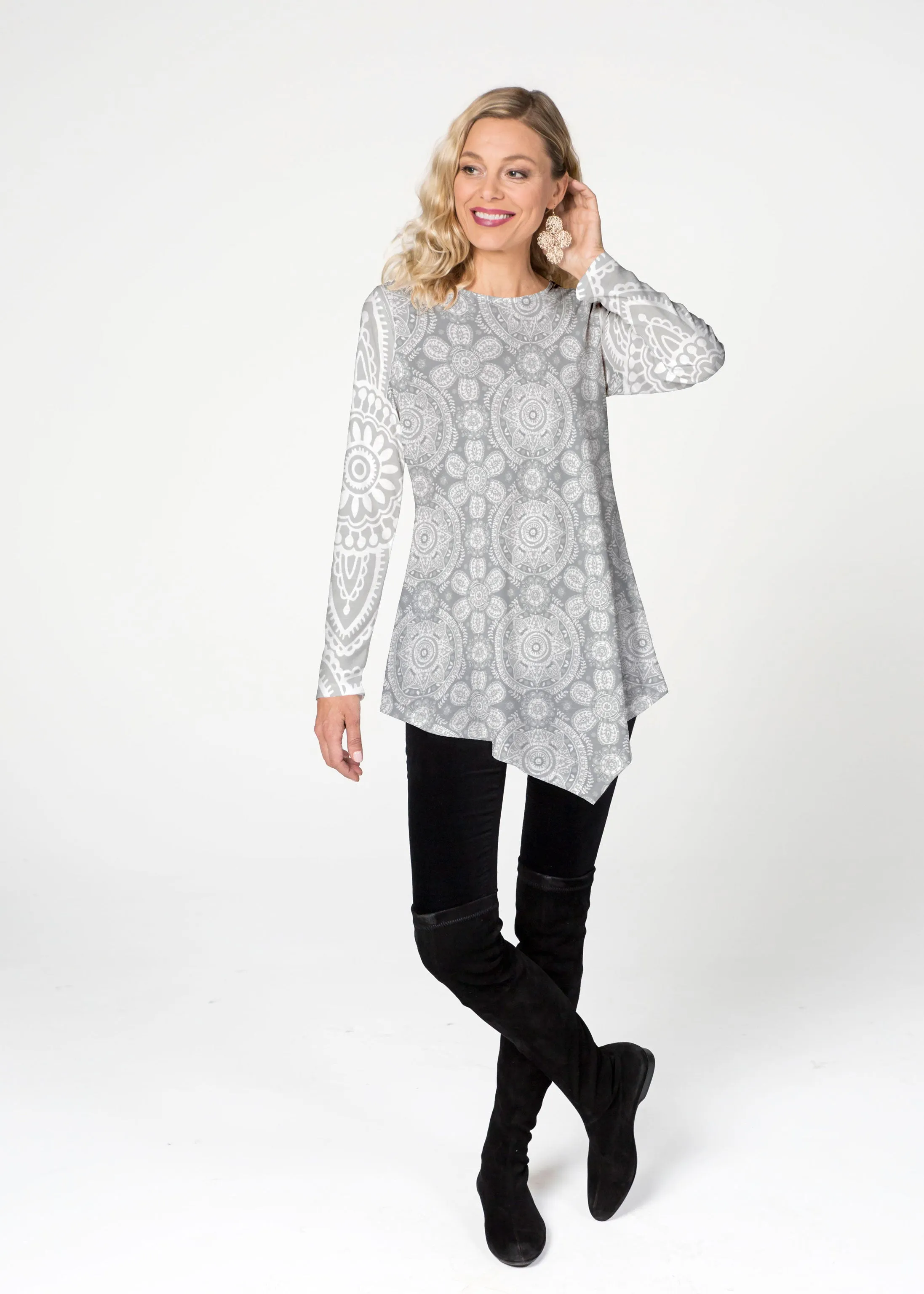 Etched Mod Grey (7964) ~ Asymmetrical French Terry Tunic
