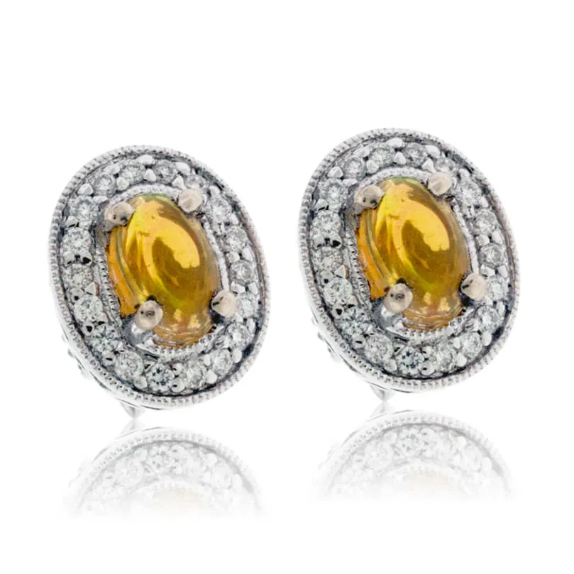 Ethiopian Opal with Diamond Halo Stud Earrings