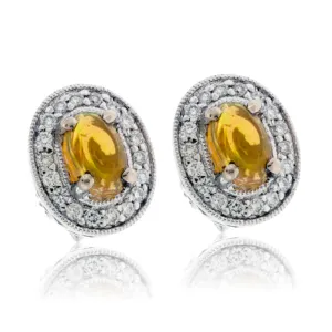 Ethiopian Opal with Diamond Halo Stud Earrings