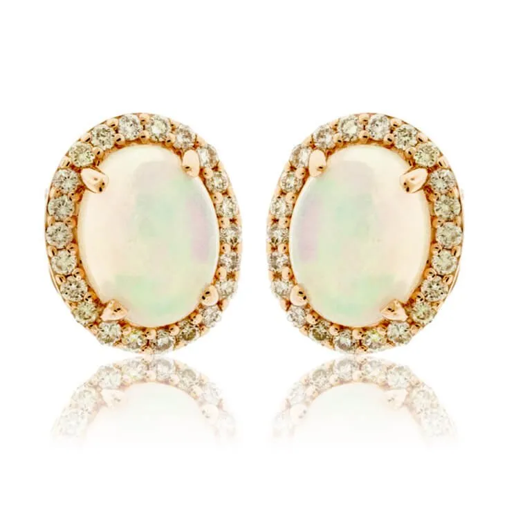 Ethiopian Opal with Diamond Halo Stud Earrings