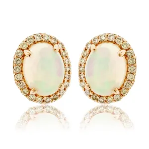 Ethiopian Opal with Diamond Halo Stud Earrings