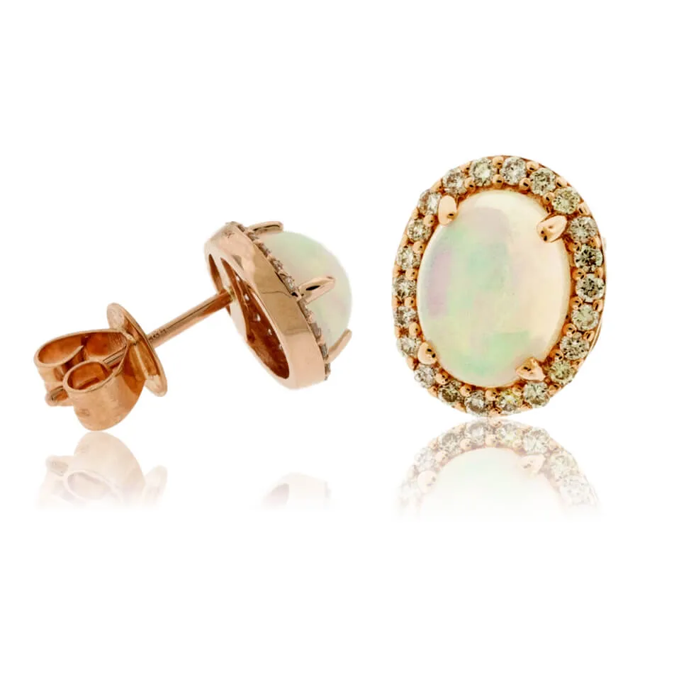 Ethiopian Opal with Diamond Halo Stud Earrings