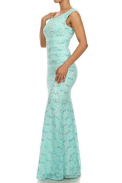 Eureka 2050 Overlay Lace Dress Mermaid Wide Strap