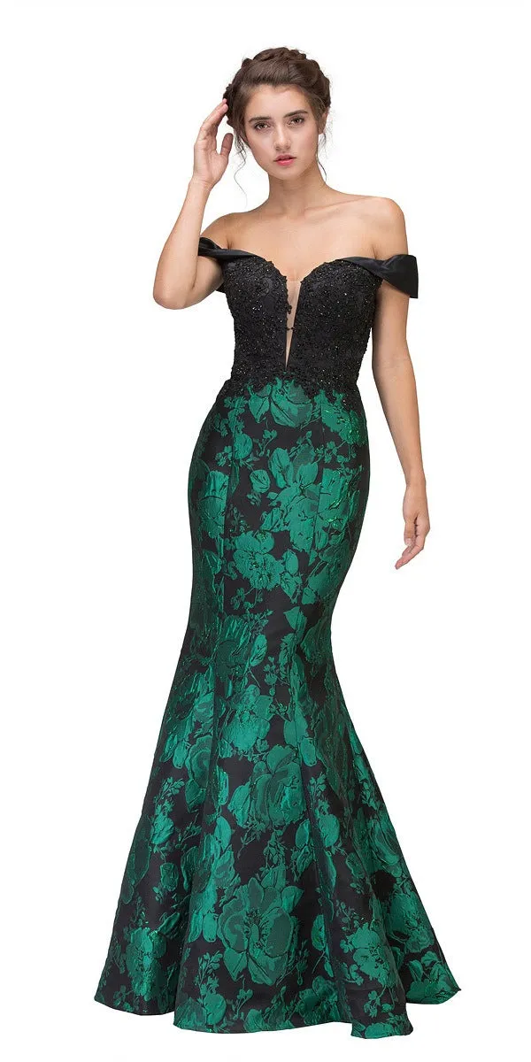 Eureka 6222 Off-the-Shoulder Floral Printed Gown