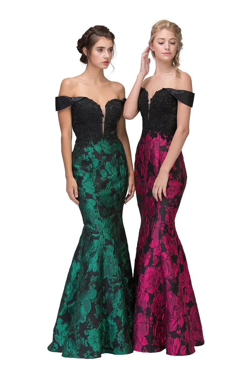 Eureka 6222 Off-the-Shoulder Floral Printed Gown