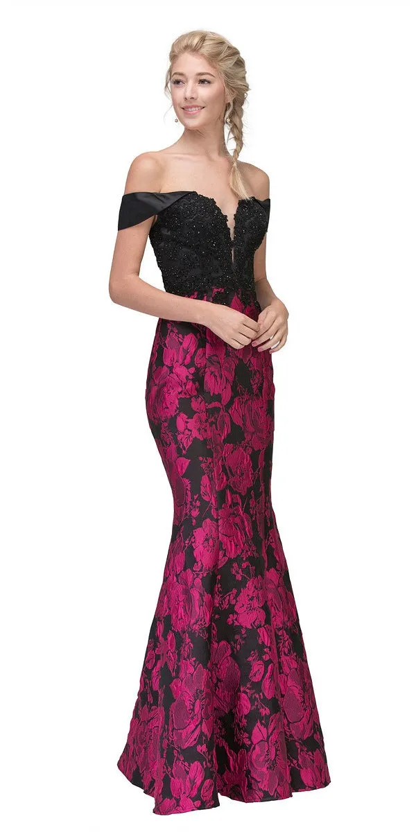 Eureka 6222 Off-the-Shoulder Floral Printed Gown