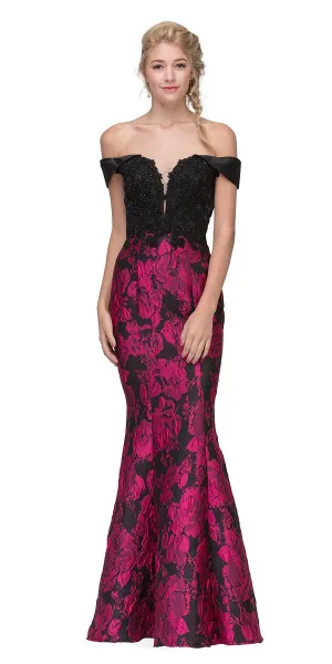 Eureka 6222 Off-the-Shoulder Floral Printed Gown