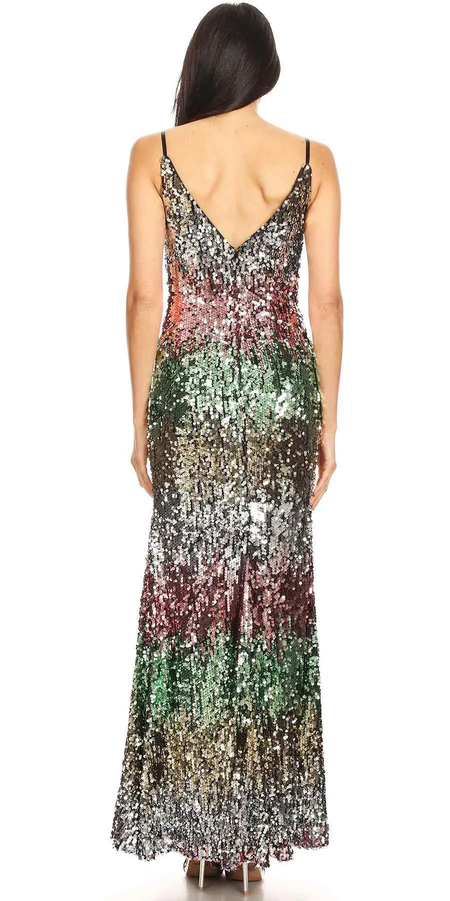 Eureka 9105 Multi-Sequins Long Dress with Spaghetti Straps