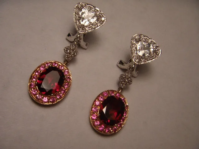 Fabulous 14K White Rose Gold Diamond Topaz Rhodolite Garnet Sapphire Earrings