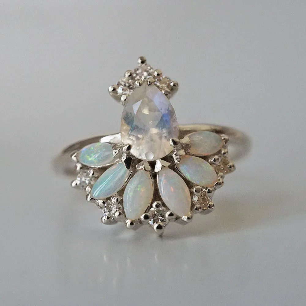 Fairydust Opal Moonstone Diamond Ring in 14K and 18K Gold