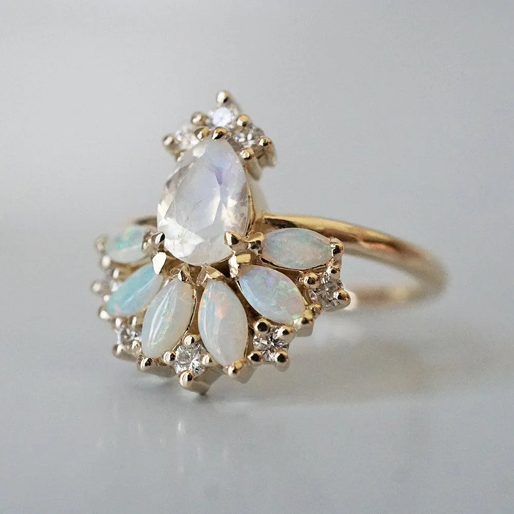Fairydust Opal Moonstone Diamond Ring in 14K and 18K Gold