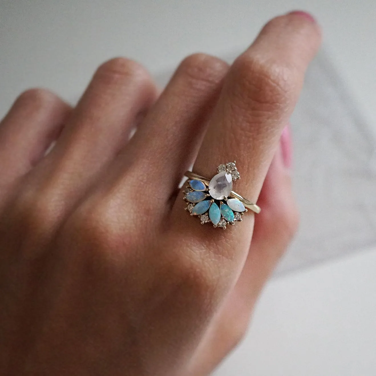 Fairydust Opal Moonstone Diamond Ring in 14K and 18K Gold