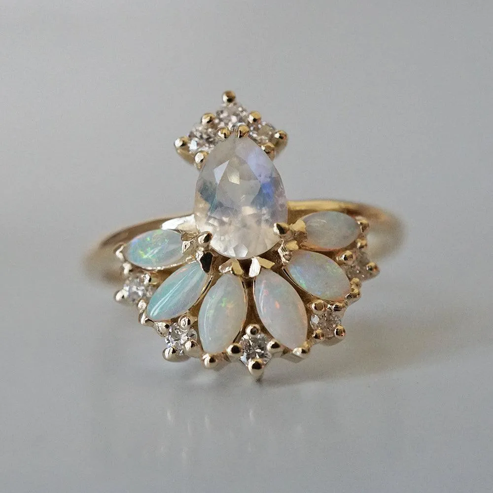 Fairydust Opal Moonstone Diamond Ring in 14K and 18K Gold