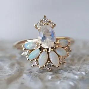 Fairydust Opal Moonstone Diamond Ring in 14K and 18K Gold