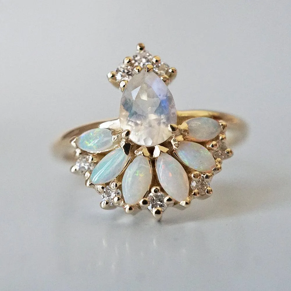 Fairydust Opal Moonstone Diamond Ring in 14K and 18K Gold