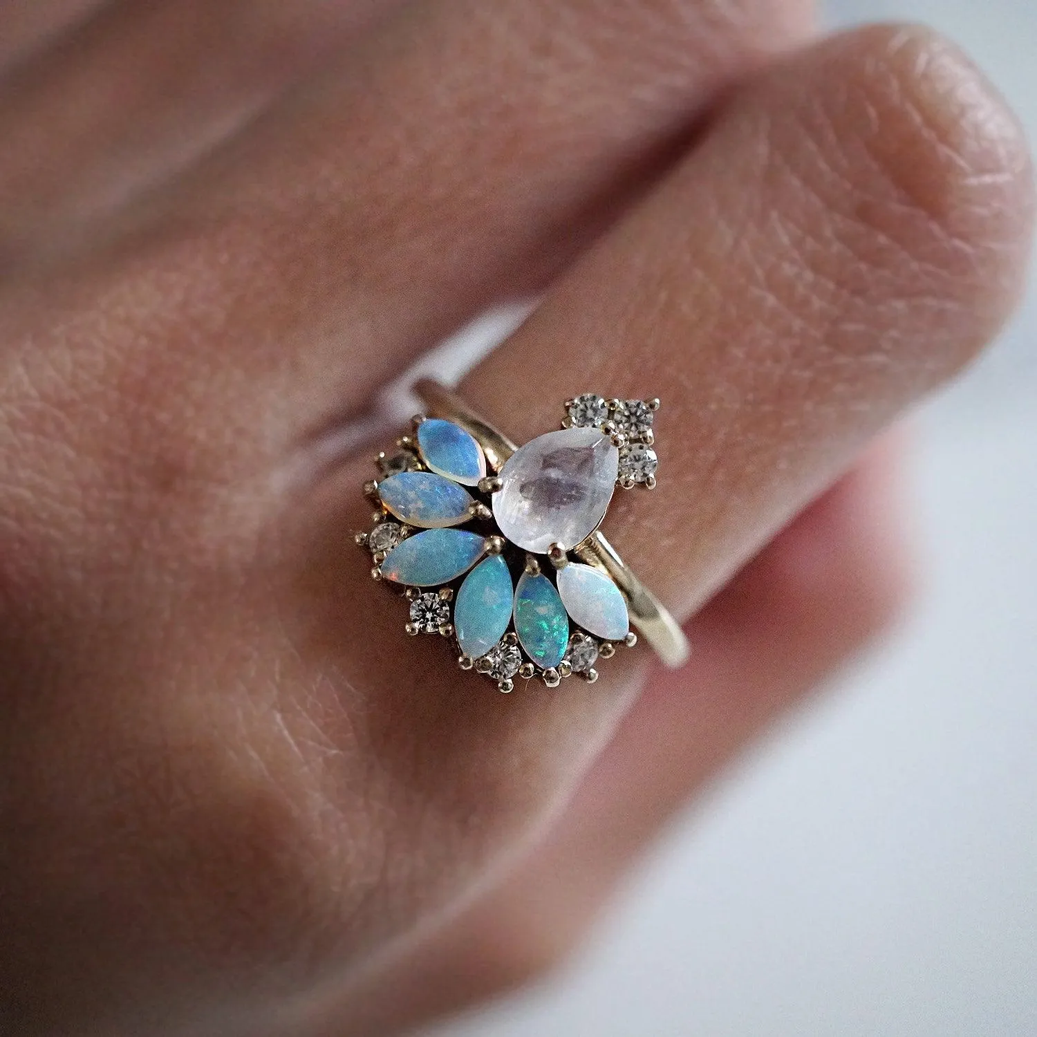 Fairydust Opal Moonstone Diamond Ring in 14K and 18K Gold