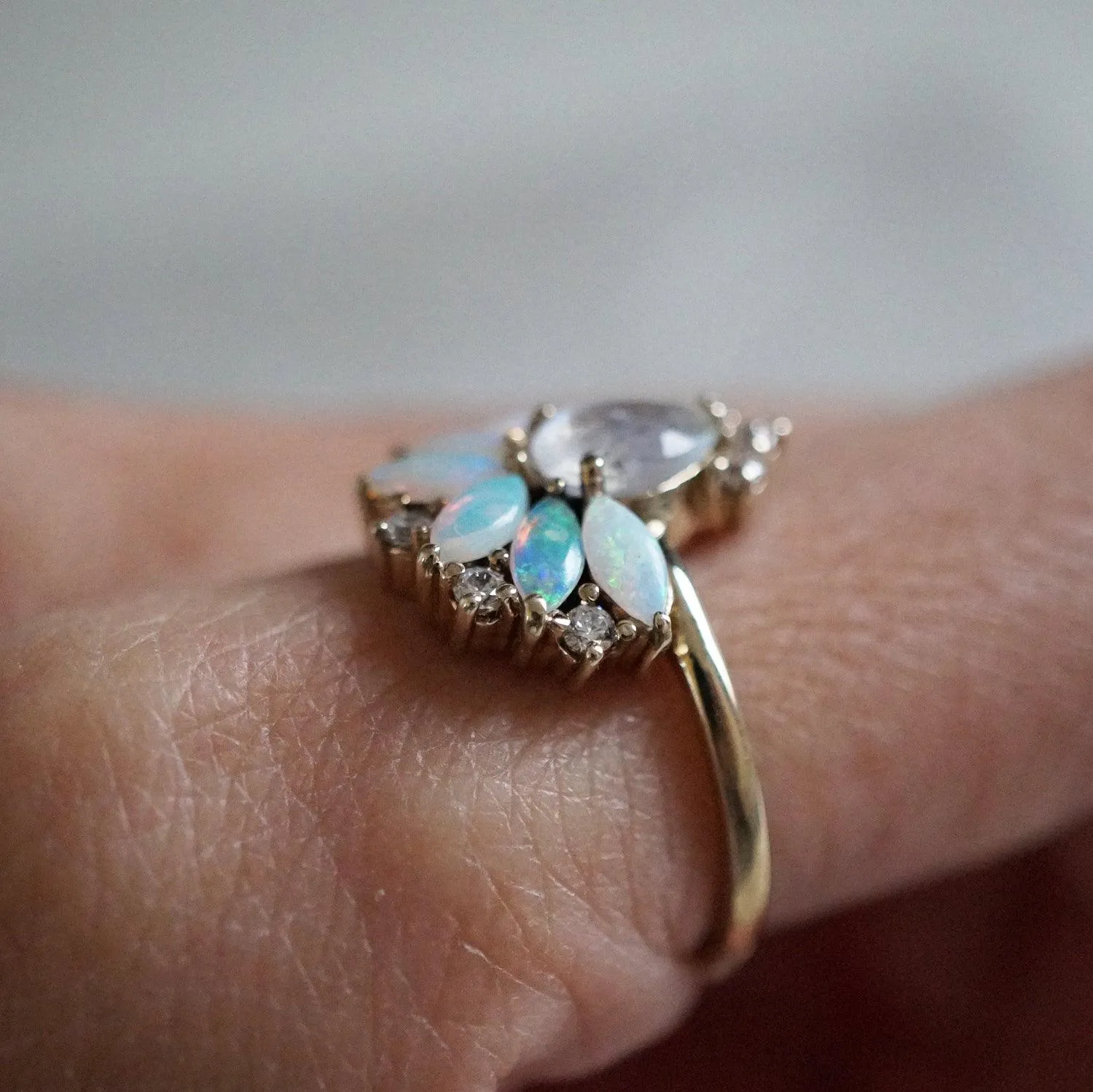 Fairydust Opal Moonstone Diamond Ring in 14K and 18K Gold