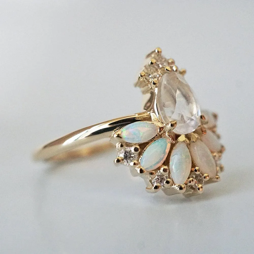 Fairydust Opal Moonstone Diamond Ring in 14K and 18K Gold