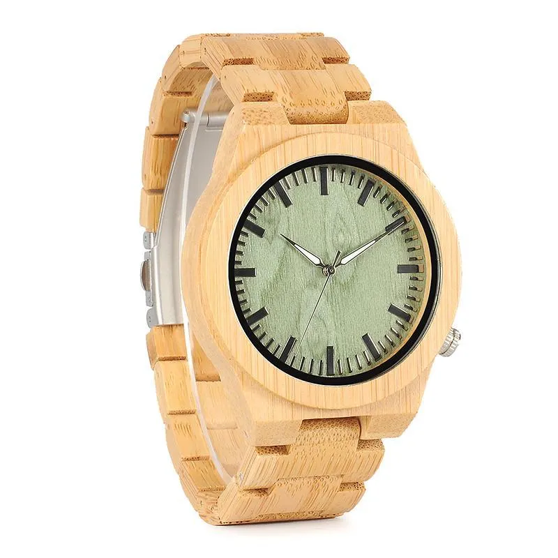 Fashion Bamboo Watch With Green Dial in Gift Box