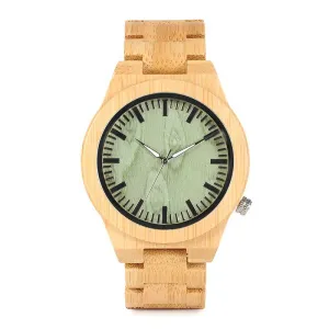 Fashion Bamboo Watch With Green Dial in Gift Box