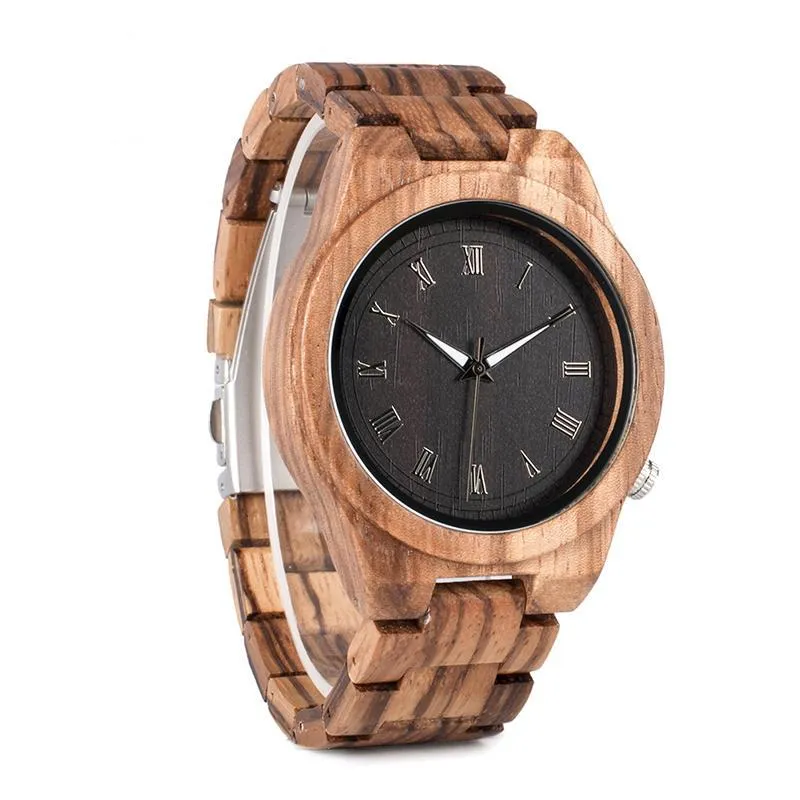 Fashion Roman Numerals Zebra Wooden Watch in Gift Box