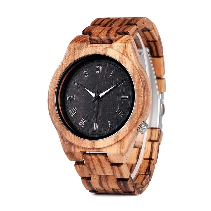 Fashion Roman Numerals Zebra Wooden Watch in Gift Box