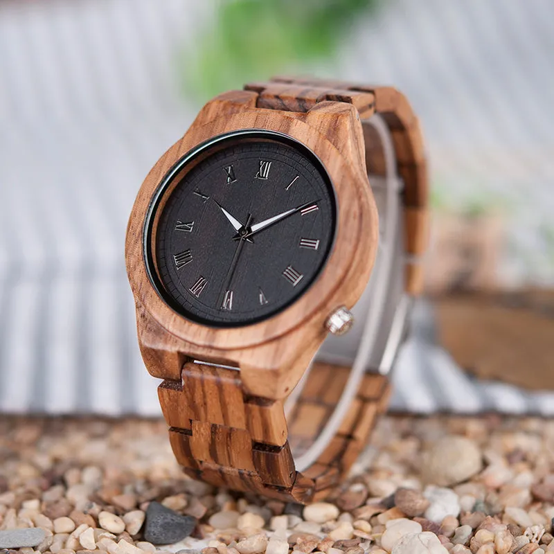 Fashion Roman Numerals Zebra Wooden Watch in Gift Box