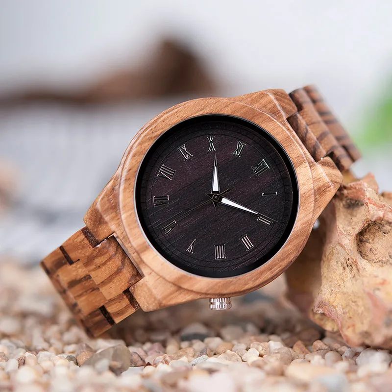 Fashion Roman Numerals Zebra Wooden Watch in Gift Box