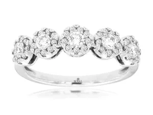 Five Round Diamond Halo Wedding Band in 14k White Gold, 0.75cttw