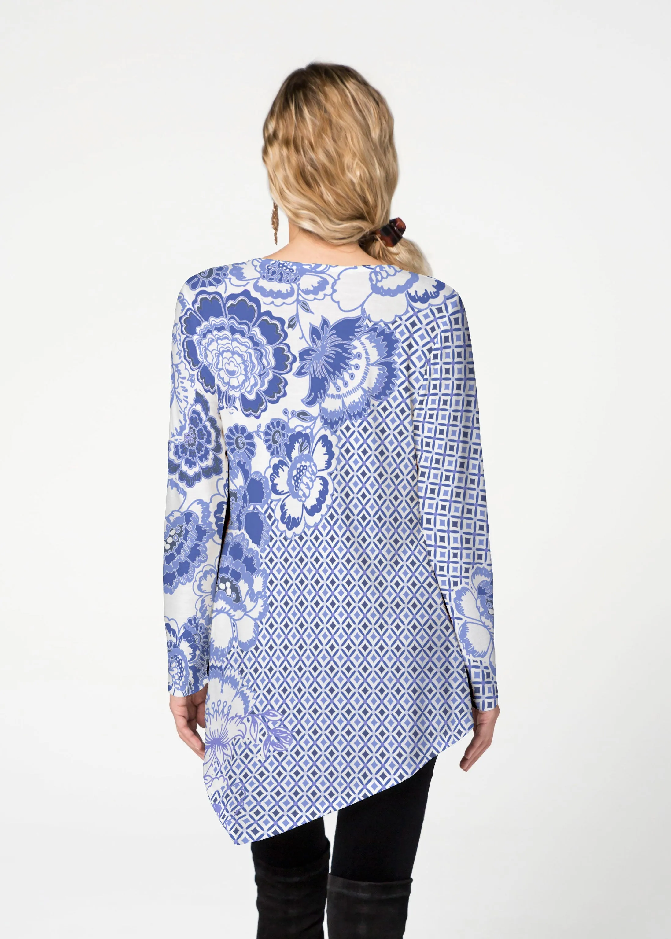 Floral Crossing Geo (7973) ~ Asymmetrical French Terry Tunic