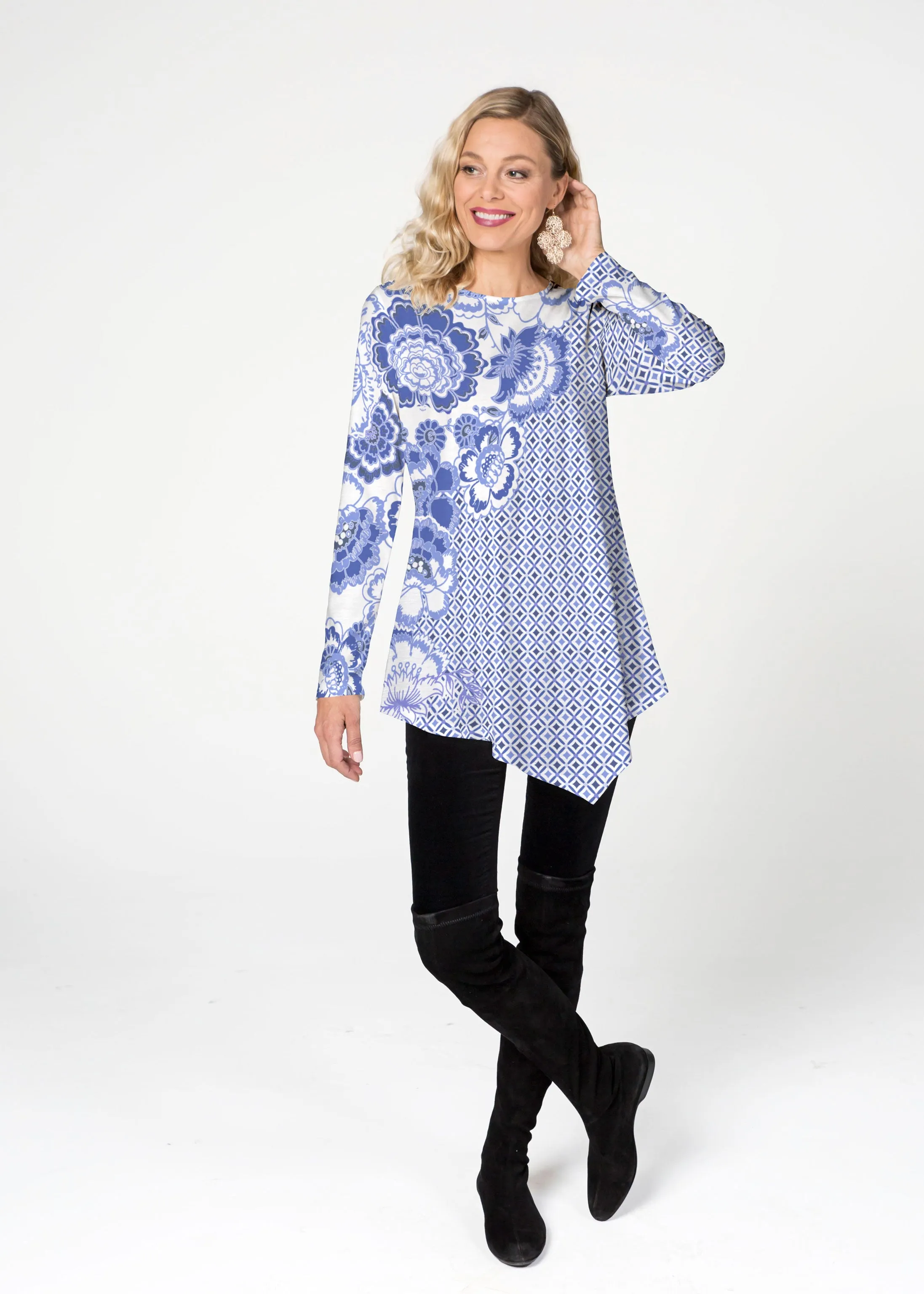 Floral Crossing Geo (7973) ~ Asymmetrical French Terry Tunic