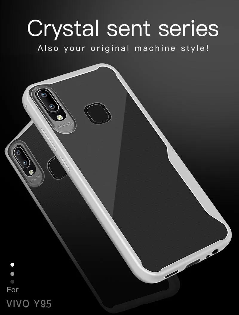 For VIVO Y95 /Y91 with fingerprint hole Ultra Slim Translucent Non-slip Shockproof TPU Back Cover  Transparent White
