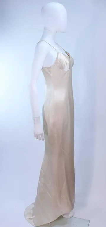 FRED HAYMAN Off White Wool and Silk Top Stitch Gown Size 6-8
