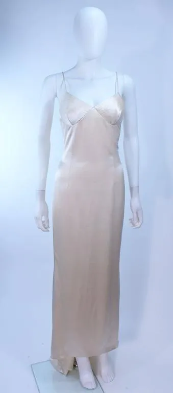 FRED HAYMAN Off White Wool and Silk Top Stitch Gown Size 6-8