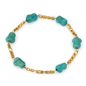 Freeform Turquoise Bracelet 60s Vintage 18k Yellow Gold 8" Fancy Link Jewelry