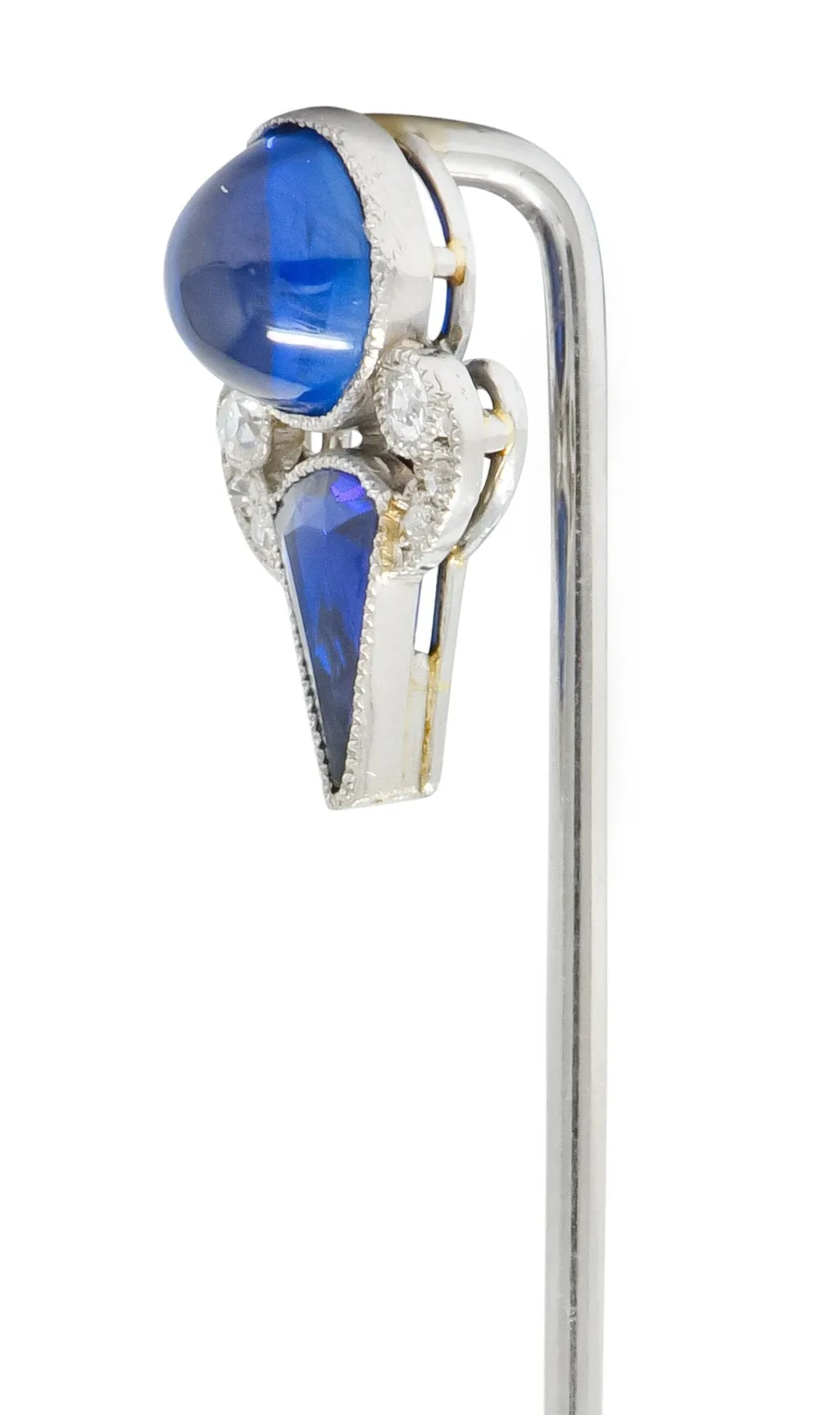 French Art Deco No Heat Pailin Sapphire Diamond Platinum Stickpin GIA